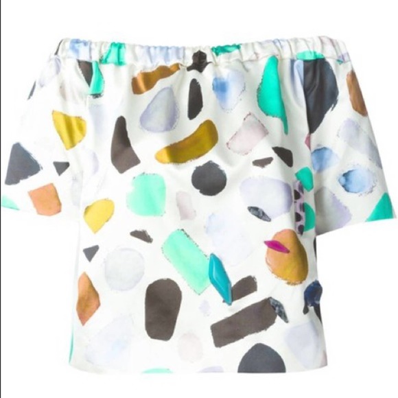 MSGM Fantasia Pois Off-Shoulder Gemstone Embellished Satin Top Sz 2 Extra Small - Picture 3 of 9